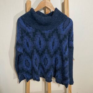Soft surroundings, blue cowl neck, wool alpaca, soft knit, pullover tunic sweate